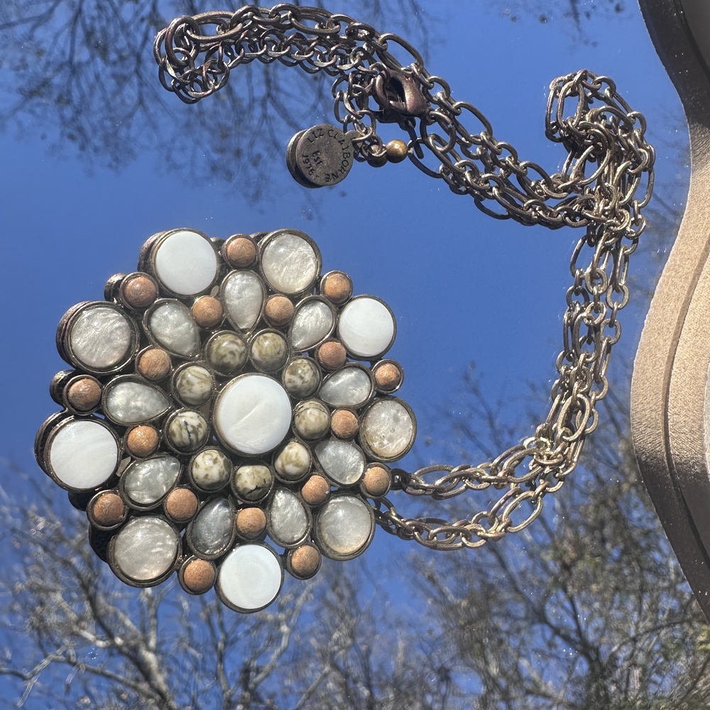 Vintage 70s Liz Claiborne Necklace With Mother-of-pearl And Stone Cabochons